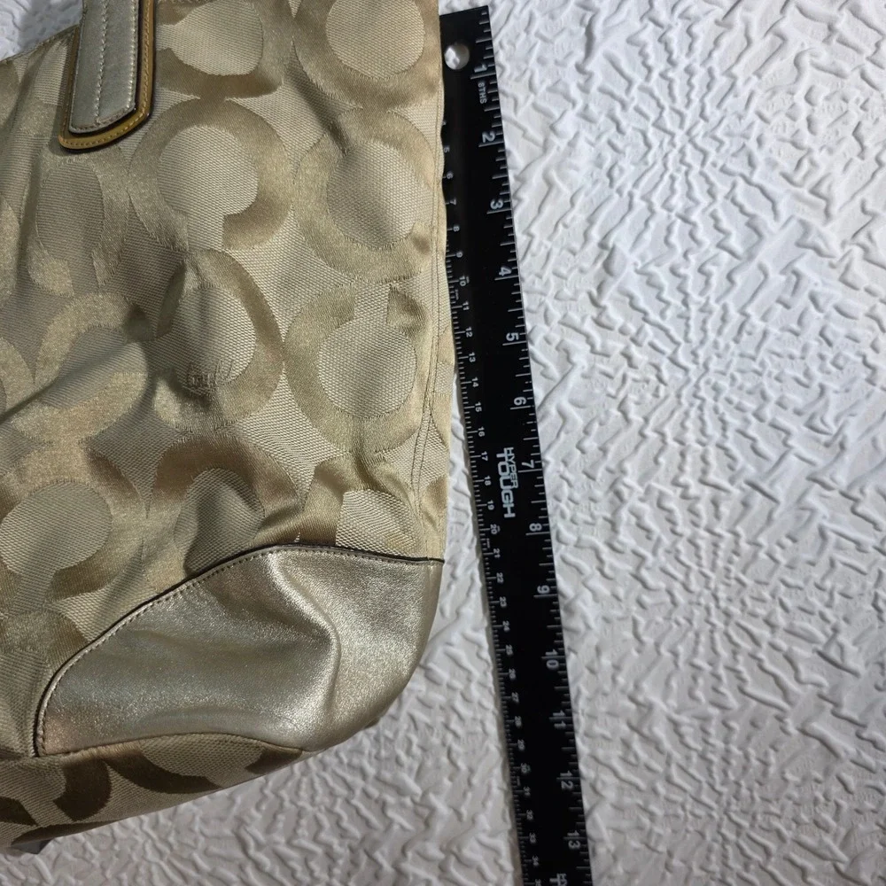 Coach Colette Large Signature Tote Champagne Gold Metallic Leather Bag 16491 - Picture 8 of 12